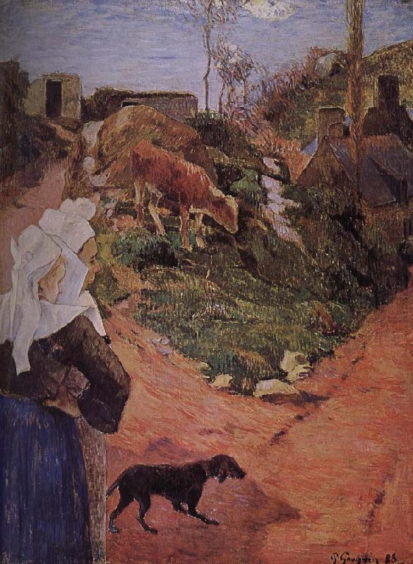 Brittany woman with calf, Paul Gauguin